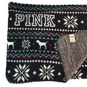 Victoria's Secret PINK Throw Blanket 49x58 Black Nordic Fair Isle Snowflake Dog